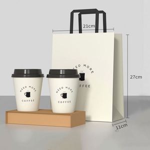 ถุงกระดาษคราฟท์แบบมีหูหิ้วสำหรับกาแฟแบบนำกลับบ้าน ขายส่ง แบบสั่งทำได้ สำหรับใส่แก้วเดี่ยวและแก้วคู่ บรรจุภัณฑ์สำหรับเครื่องดื่ม ชานม และเบเกอรี่ - Product Image 2