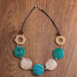Faux Rattan Acrylic Round Disc Vintage Women Necklace DIY Design Trendy Beach Vacation Fashion Neck Jewelry - Product Image 1