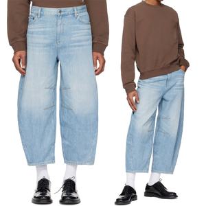 Jeans amples décontractés bleu délavé taille mi-haute pour hommes, style baggy, coupe large, pour la vente en gros en boutique - Product Image 1