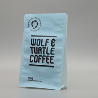 Sachet d'emballage de café imprimé sur mesure à haute barrière, en aluminium alimentaire, à fond plat, avec fermeture éclair et valve de dégazage