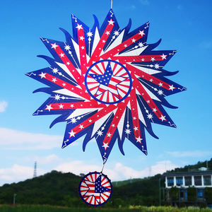 Aangepaste Vorm Tuin Gazon Opknoping Decoratie Patriottische 3d Amerikaanse Vlag Patroon Rvs <span class=keywords><strong>Wind</strong></span> Spinner Met Draaibare Haak - Product Image 3