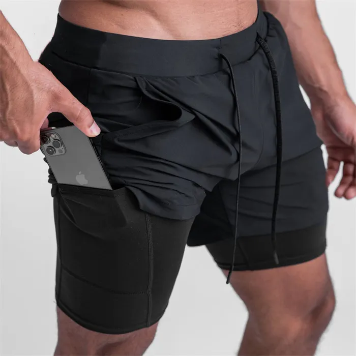 Quick Dry Nylon Custom Logo 5 Inch Workout Training 2 In 1 Mens Gym Shorts With Compression Liner