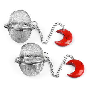 Infuseur à thé en forme de lune en acier inoxydable 304 avec cristal d'agate naturelle et maille fine pour thé en vrac, soupes et cuisson en marmite, vente en gros - Product Image 6