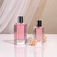 Flacons de parfum en verre transparents de luxe personnalisés de 100 ml et 50 ml avec bouchon de parfum, pulvérisateur et boîte personnalisée