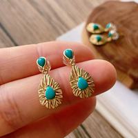 Boucles d'oreilles en pierre naturelle turquoise en gros avec cristaux en argent S925, artisanat de haute qualité, pierres précieuses pour cadeaux de bijoux