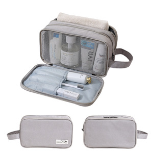 Travel Toiletry Bag Rectangle Gray Large Capacity With Zipper For Trip Storage - Product Image 4