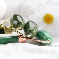 Outil de massage facial LOGO Beauty Skin Care, anti-âge, drainage lymphatique, rouleau de massage facial SPA, pierre naturelle, rouleau de jade vert