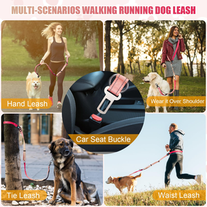 Laisse de sécurité pour chien en nylon réfléchissant robuste avec double poignée et attache ceinture de sécurité, laisse mains libres anti-traction pour l'entraînement - Product Image 2