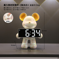 Sculpture de décoration intérieure, haut-parleur Bluetooth, ours en peluche, ours violent, ornement, réveil numérique pour la chambre des enfants