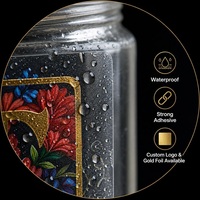 Étiquette autocollante transparente résistante à la cire, personnalisée pour les fêtes de Noël, avec impression dorée à chaud, code-barres, imperméable, pour pot de bougie