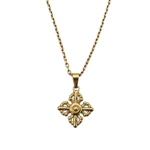 Yunnique Chinese Style Stainless Steel Gold Plated Geometric King Kong Vajra <b>Cross</b> Pendant Necklace for <b>Men</b> and Women - Product Image 5