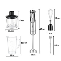 Ensemble de mixeur à main haute puissance 1600W, robot culinaire 5-en-1 avec vitesse variable, lame en acier 304 plaqué titane