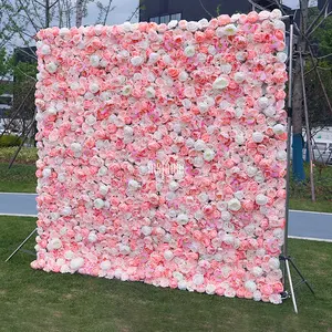 MSFAME Décoration de fête Mignon bébé Rose Corail Couleur Fleurs en soie Artificielle Mur Floral Toile de fond