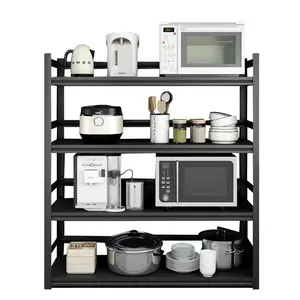 383 Metal shelving Floor-to-ceiling multilayer guardrail Kitchen microwave Household storage Black carbon steel paint storage ra