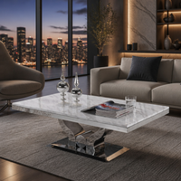 Table basse rectangulaire moderne convertible en métal avec plateau aspect marbre, mobilier de luxe pour salon, salle à manger, hôtel, appartement