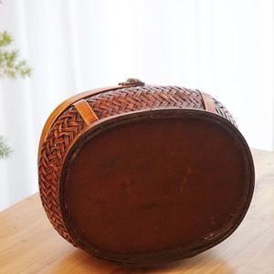 Handmade <b>Bamboo</b> Woven Tea Storage Box Round 21cmx17cmx15cm Brass Clasp Kitchen Food <b>Container</b> - Product Image 4