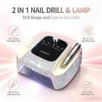 Mesin Kuku Tanpa Kabel 2 in 1 45000 RPM Brushless dengan Lampu dan Penyimpanan Mata Bor Terintegrasi, Layar LCD Ganda untuk Salon dan Rumah