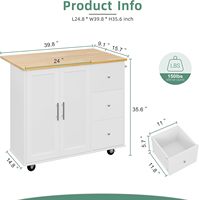 Chariot de cuisine à roulettes avec barre de petit-déjeuner pliante à feuilles tombantes, îlot à roulettes avec grande armoire de rangement et étagères, tiroirs