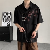Chemise décontractée pour homme à manches courtes, imprimé bambou, boucle métallique irrégulière, coupe ample, tendance, pour le quotidien