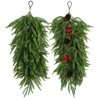 Karangan Bunga Natal Impor Lintas Negara, Hiasan Dinding Daun Pinus Poinsettia dan Buah Berry, Dekorasi Liburan, Karangan Bunga Hias