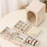 Boîte de rangement portable pour bijoux à grande capacité avec 5 tiroirs, fermeture à boucle, en cuir, pour bagues, colliers, boucles d'oreilles, montres