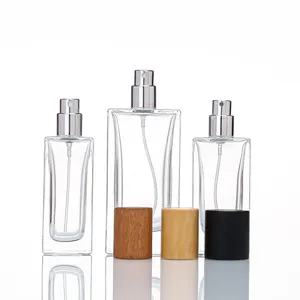 Yüksek kaliteli özelleştirilmiş 30ml 50ml 100ml cam parfüm şişesi parfüm cam şişe cam şişe ahşap kapaklı parfüm için