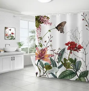 Bindi kundenspezifischer digitaldruck Polyester-Blumentusche-Wasserfarbe Duschvorhänge Liner schimmel- und milchbeständig