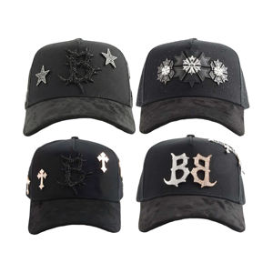 Cappellini da Baseball Originali LOOK at ME, 5 Pannelli in Camoscio, Ricamo Sportivo, Visiera Curva, Nero - Product Image 5