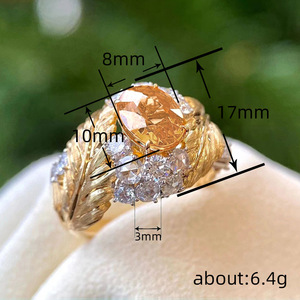 Anello con Cristallo Giallo a Forma di Piuma in Rilievo per Donne, Accessorio Elegante Vintage per Uso Quotidiano - Product Image 4