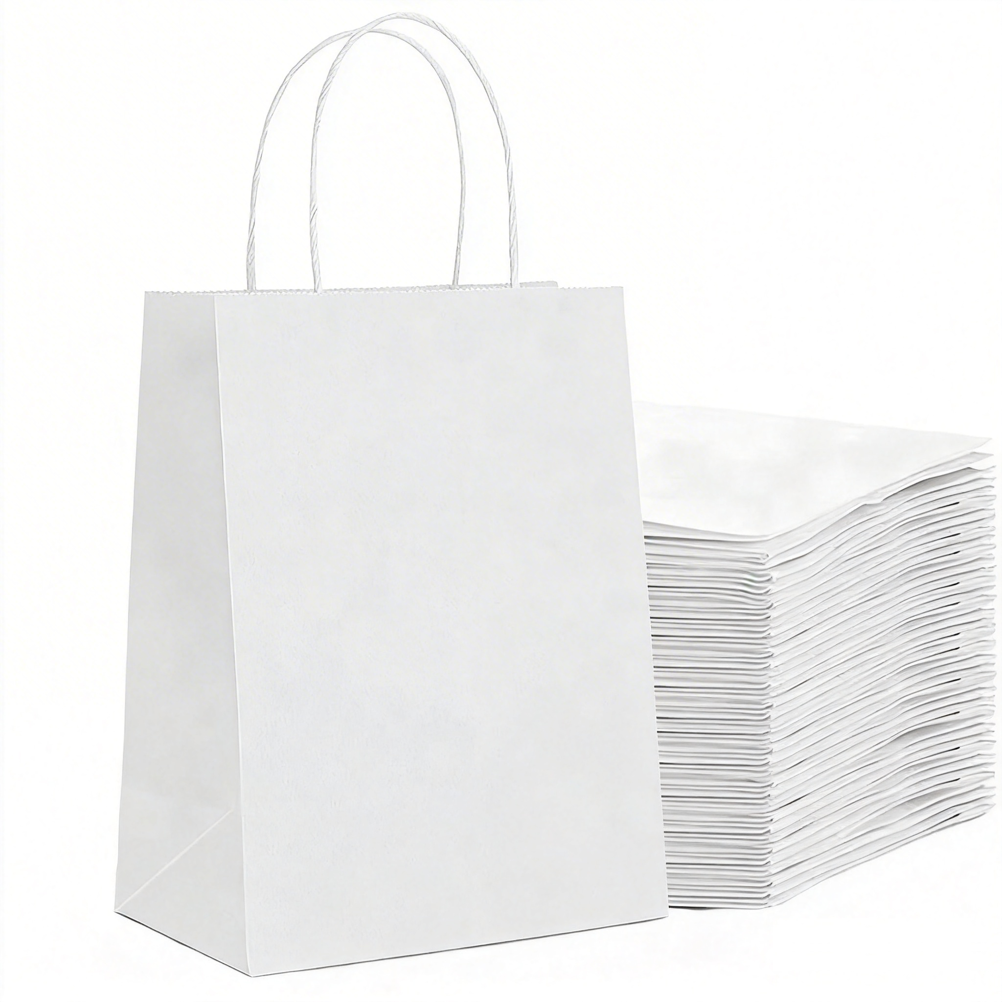 Lightweight Stackable Recyclable White Paper Bag with Handles for Snack & Closet Clothing Packaging, Factory Origin