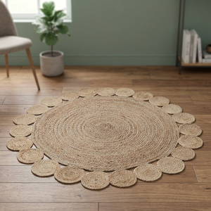 Tapis de carex tissé naturel rond avec de beaux motifs, paillasson antidérapant, utilisé dans la cuisine, le salon, le couloir, la chambre - Product Image 3