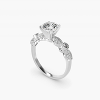 Bague de fiançailles en or massif 10K 14K 18K avec diamant de laboratoire cultivé rond de 2 carats, serti pavé à trois pierres, certifié IGI CVD/HPHT, personnalisable