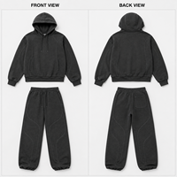 Ensemble de survêtement 2 pièces coupe ample avec sweat à capuche court et pantalon de survêtement, en molleton brossé, avec coutures apparentes et empiècements incurvés, style streetwear