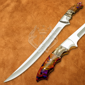 Magnifique couteau de chef artisanal pour la cuisine, le filetage, la chasse et le camping, lame en acier D2, manche en résine, étui en cuir, cadeau idéal - Product Image 1