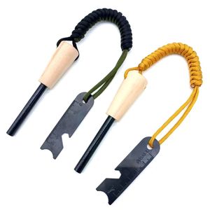 Fire Starter Magnesium Rod Wooden Handle Paracord Braided Waterproof Outdoor Survival Tool 37.5Cm Length - Product Image 1