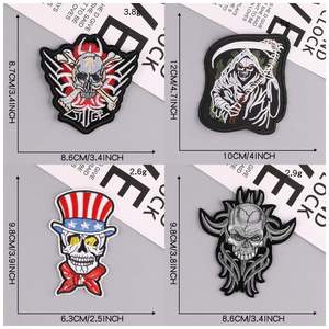 Wholesale Personalized Iron on Hand Embroidery Patches Custom Patch Embroidered Skull Biker for Hat - Product Image 3
