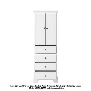 Armario de Almacenamiento con Estantes Ajustables, 2 Puertas, 4 Cajones, Tablero MDF con Acabado Pintado para Baño u Oficina - Product Image 1