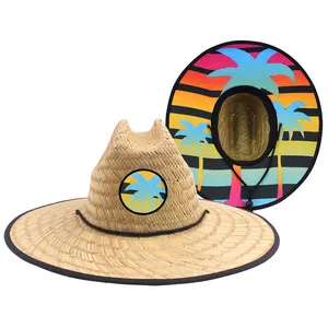 Custom Beach Lifeguard Straw Hats Sun Unisex Sombreros Man Straw A Hat Wide Brim Nature Grass Lifeguard Straw Hats Summer