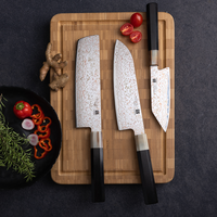 Trio de couteaux japonais en acier Damas de qualité supérieure : Nakiri 7 pouces, Santoku 7 pouces et Santoku 5,5 pouces pour une préparation authentique
