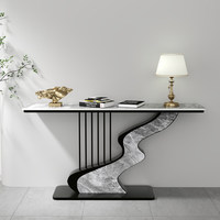 Table de hall moderne en marbre avec panneau de bar en métal et style bois pour salon, couloir de bureau, meuble console d'appoint