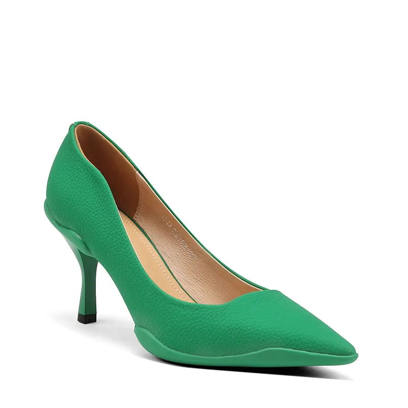 WETKISS-zapatos de tacón alto para mujer, calzado de oficina de piel auténtica, color verde, OEM, venta al por mayor, 2022