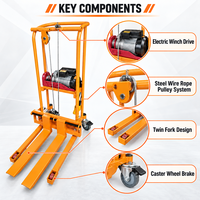 Chariot élévateur à palettes électrique compact avec fourches en acier, élévateur de matériaux portable pour entrepôt et atelier