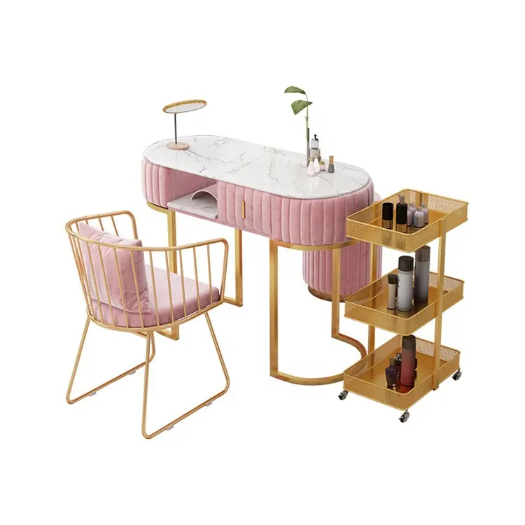 Siman High Quality Rose Gold Wooden Modern White Wholesale Nails Polish Salon Bar Furniture Manicure Table For Beauty Saloon