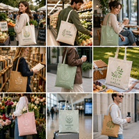 Sacs fourre-tout en coton personnalisés avec logo, nouveau design, motif de dessin animé écologique, poignée longue en corde, cadeaux souvenirs pour fêtes