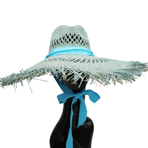 JAKIJAYI vente en gros de chapeau de dame d'été en paille naturelle colorée fait à la main chapeau de paille en raphia pour femmes à large bord avec ceinture en ruban - Product Image 4