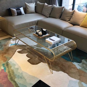 2021 modern Nordic living room glass tea table sets iron art Rectangular coffee table