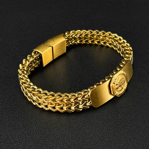 Personalized Trendy Retro Fashion Stainless Steel Plated Gold Tree of Life Engravable <b>Bracelet</b> for Men - Product Image 4