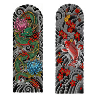 Autocollant de tatouage temporaire grand format style japonais transfrontalier, motif Dragon Bleu Koi, imprimé par transfert d'eau, coloré et traditionnel