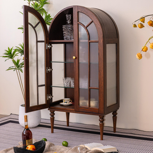 Mueble de Exhibición para Sala de Estar, Estilo Retro Francés Canadiense, Madera Maciza Ecológica, <span class=keywords><strong>con</strong></span> Puerta de Vidrio, para Espacios Pequeños, Personalizable - Product Image 1