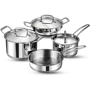 Juego combinado de utensilios de cocina de acero inoxidable QANA <span class=keywords><strong>Deluxe</strong></span>, 7 Uds., diseño minimalista, cacerola ecológica con fondo para estufa de Gas de inducción - Product Image 1